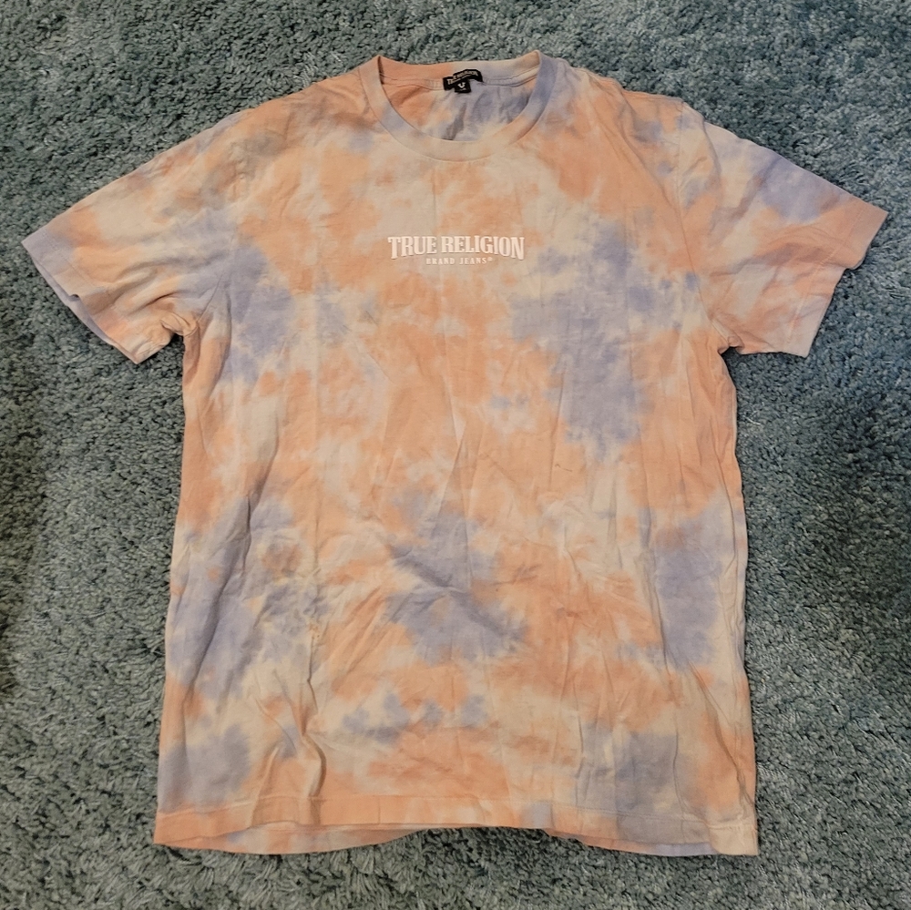 True Religion Tye Dye Logo T Shirt Men's Large (Stained, AS IS)
